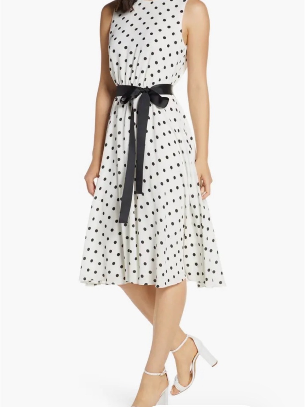 Harper Rose Sleeveless White Polka Dot Midi Fit and Flare Dress Size 12 Pretty